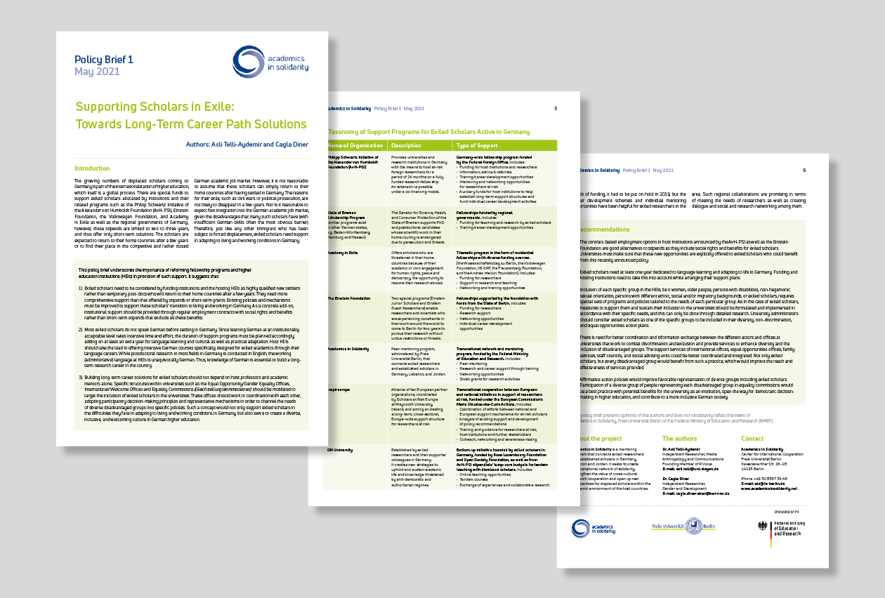 Policy Briefs für Academics in Solidarity, Freie Universität, Berlin Gestaltung: Bauer+Möhring, Berlin